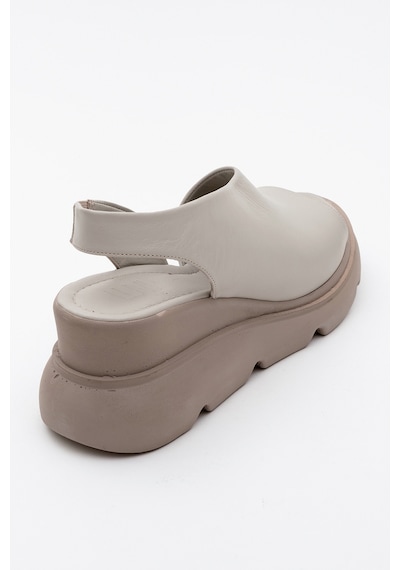 Luvishoes Luvi Shoes Agusto Taş Cilt Hakiki Deri Kadın Dolgu Topuk Sandalet Taş Rengi Taş