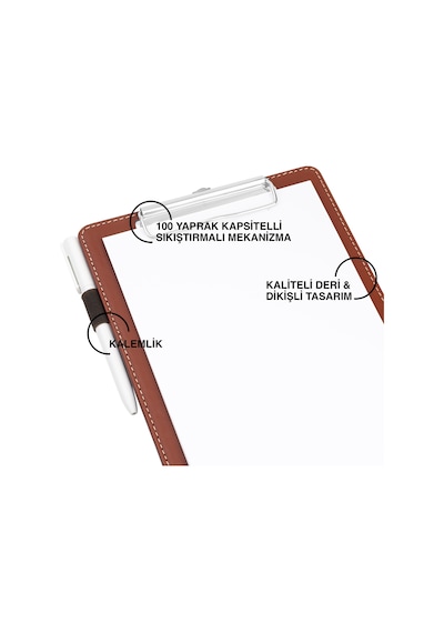 Sekreterlik,a5 Küçük Boy,kapaksız,a5 Clipboard Vegan Suni Deri,17,5x24,5 Cm.,taba