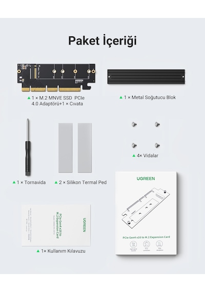 Ugreen Pcıe 4.0 X4 X8 X16 Uyumlu 64gbps Nvme M.2 Ssd Dönüştürücü Adaptör, 30715