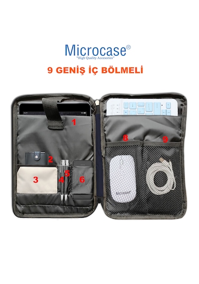 Microcase Samsung Uyumlu S10 Lite 10.9 İnch İçin Omuz Askılı El Tutacaklı Universal Sleeve Taşıma Çantası Al4346 Lacivert Krem Gri Omuz Çantası