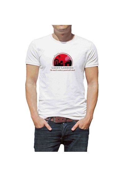Visit Lucky Landing Baskılı Beyaz Erkek Tshirt
