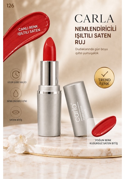 Nemlendiricili Işıltılı Saten Bitişli Ruj Lumicare Lipstick No: 126 Kırmızı