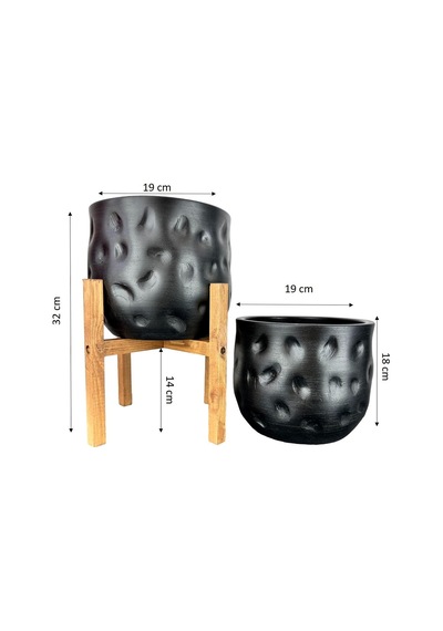 Bitki Tasarımı Ev Dekorasyon Aksesuar Bakır Desenli Toprak Saksı Saksılık Salon Çiçeklik İkili Set 4 Ayaklı - Ayaksız 19 Cm