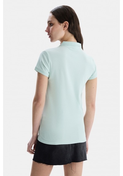 Ucla Shaver Mavi Polo Yaka Nakışlı Standard Fit Kadın Tshirt Mavi