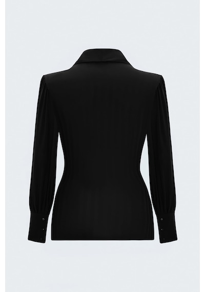 Sateen Çizgi Desenli Kruvaze Bluz - Siyah-137962