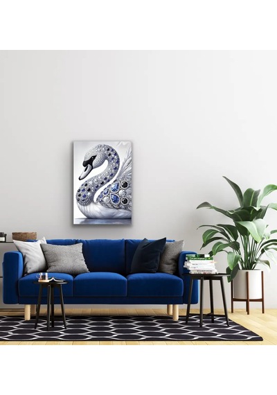 Elmaslı Kuğu Kanvas Tablo 70x100cm Beyaz - Gümüş