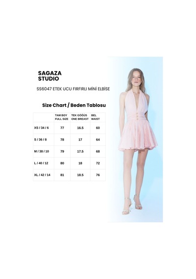 Sagaza Studio Ss6047 Boyundan Bağlamalı Dantel Mini Elbise Pudra