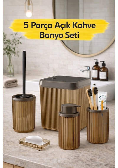 Modern Tasarımlı 5 Parça Banyo Aksesuar Seti Dc-6791 Kahverengi