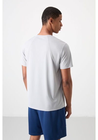Tommy Life Gri Polyester Nefes Alan Dokulu İnce Esnek Standart Fit Erkek Performans T-shirt - 88391 Gri