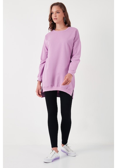 Lela Modest Pamuklu Bisiklet Yaka Oversize Fit Bayan Tunik 5864896 Lila