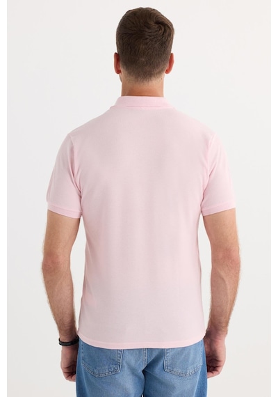 Tudors Erkek Slim Fit Dar Kesim Pamuklu Yumuşak Dokulu Serin Tutan Kumaş Düz Pike Pembe Polo Yaka Tişört-33708 Pembe
