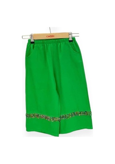 Çikoby Kız Çocuk Boncuklu Bluz Pantolonlu Takım-13769 Yeşil