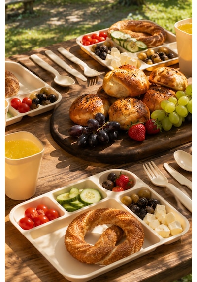 Porsima Ac-101 32 Parça 6 Kişilik Pratik Taşınabilir Piknik Seti - Saklama Kutulu Piknik Sepeti Krem