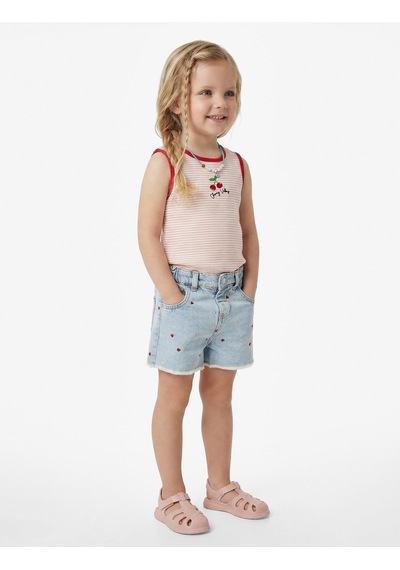 Koton Pamuklu Cepli Kalpli Nakışlı Denim Şort Lıght Indıgo 6smg40008ad Açık Mavi