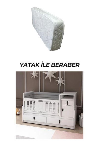 Patiko Furniture R 131 Beyaz Büyüyebilen Yataklı Beşik Beyaz