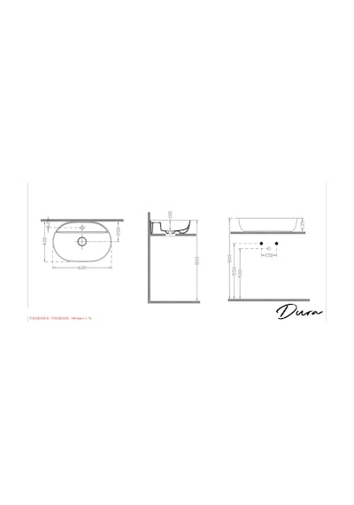 Dura Bagno Dream Çanak Lavabo 60x40 Cm, Batarya Delikli, Tezgah Üstü, Beyaz 5840