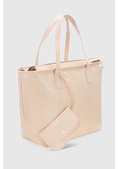 Housebags Cüzdan Aksesuarlı Parlak Krem Büyük Kapasiteli Suya Dayanıklı Shopper Çanta 282 Parlak Krem