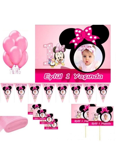 Minnie Mause Çocuğunuza Özel Fotoğraflı Doğum Günü Süsleri Parti +3