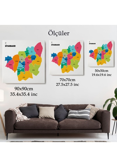 Diyarbakır İli Ve İlçeler Haritası Dekoratif Kanvas Tablo 1321