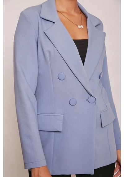 Kadın Düğme Detaylı Uzun Kol Şık Ofis Süs Cep Kapaklı Kumaş Blazer Ceket-dirty Blue Dirty Blue Kadın Düğme Detaylı Uzun Kol Şık Ofis Süs Cep Kapaklı Kumaş Blazer Ceket-dirty Blue Dirty Blue