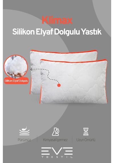 4 Adet Klimax Turuncu Serisi Kılıflı Fermuarlı Klimali Antialerjik Silikon Nano Elyaf Yastık 50x70cm Beyaz