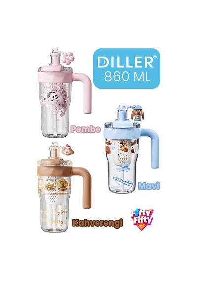 Dıller 860 Ml Pipetli & Rahat İçim Çift Kullanım Tritan Su Matarası Suluk -ffd860ml3renk Pembe