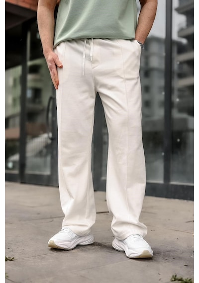 Madmext Ekru Önü Dikiş Detaylı Relaxed Fit Erkek Eşofman Altı E6590