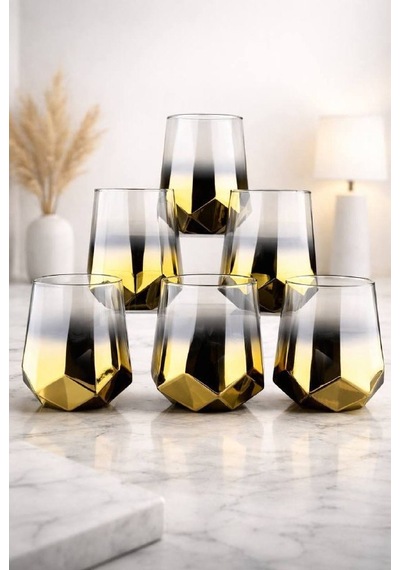 Rova Tr Amber Serisi Titanyum Kaplama Modern Su Bardağı 6 Lı Premium Set - 6 Kişilik-hediyelik Altın