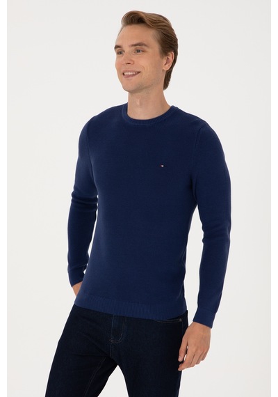 U.S. Polo Assn. Erkek Slim Fit Bisiklet Yaka İndigo Basic Kazak 50313667-VR028