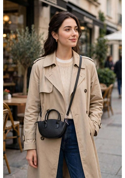 Names Bag Mini Oval Yarım Ay Kol Çantası - Çapraz Askılı Günlük Kadın Çantası - Fermuarlı Mini Omuz Çantası Siyah Siyah