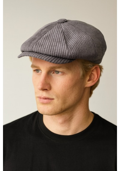 Aida Jewelss Kışlık Kadife Ingiliz Kasket Peaky Blinders Model Erkek Kasket Dökümlü Kadife Kasket Gri