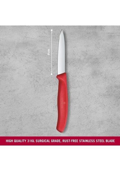 6.7601.c1 Swiss Classic 8cm Düz Soyma Bıçağı, Kırmızı
