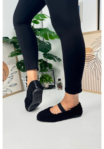 Günlük Kadın Babet Lastikli Alçak Topuklu Tırtıklı Taban Peluş Hafif Oval Burunlu Ayakkabı 345 Siyah Günlük Kadın Babet Lastikli Alçak Topuklu Tırtıklı Taban Peluş Hafif Oval Burunlu Ayakkabı 345 Siyah