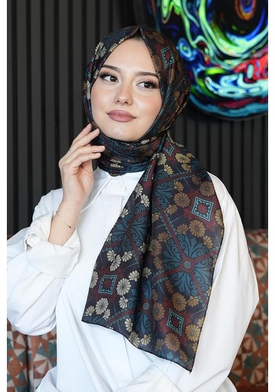 Çiçek Desen Koyu Yeşil Soft Pamuk Şal Çok Renkli9 Çok Renkli