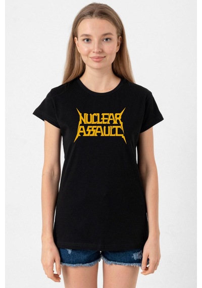 Nuclear Assault Lettern Siyah Kadın Tshirt SIYAH