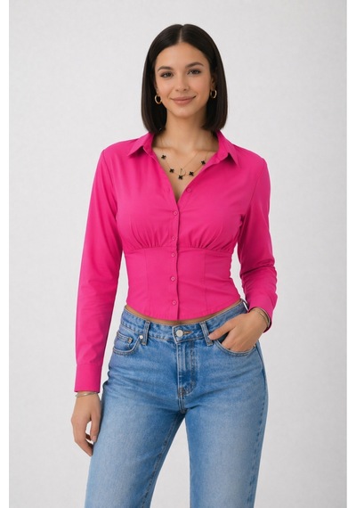 Trend Alisse Kadın Fuşya Vucuda Oturan Beli Lastikli Korse Crop Gömlek