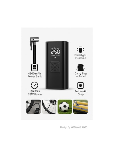 Taşınabilir Dijital Hava Pompası 150 Psı 4500 Mah Kompresör Araba,bisiklet,motor Top & Şişme