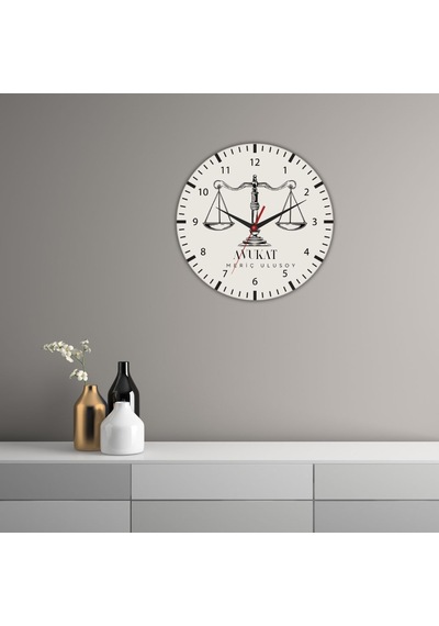 Kişiye Özel Avukat Logolu Metal Duvar Saati - Hukuk Bürosu Hediyesi 29 Cm beyaz