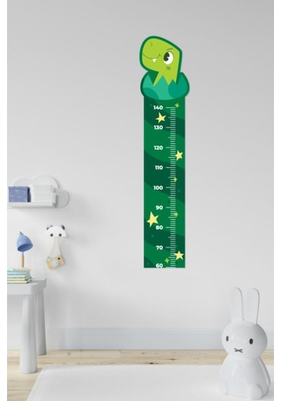 Yeşil Sevimli Yavru Dinazor Figürlü Boy Ölçüm Cetveli Sticker