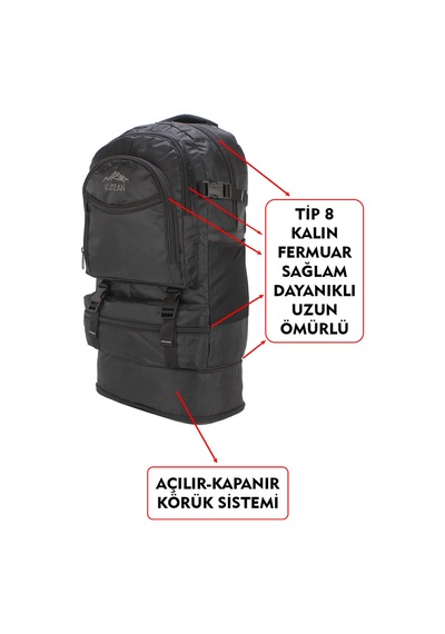 Dada Körüklü Dağcı Sırt Outdoor Kamp Trekking Seyahat Ve Günlük Sırt Çantası 65 Litre Siyah