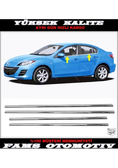 Mazda 3 Krom Cam Çıtası 4 Prç. 2009-2014 Arası P. Çelik Sedan