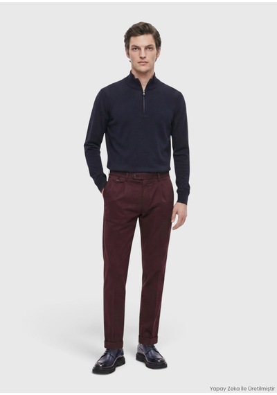 Ramsey Mürdüm Düz Dokuma Relaxed Fit Casual Pamuk Karışımlı Pantolon