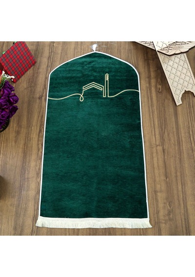 El Kuba Lüks Astarlı Biyeli Seccade Yeşil 66x125cm 565 Gr
