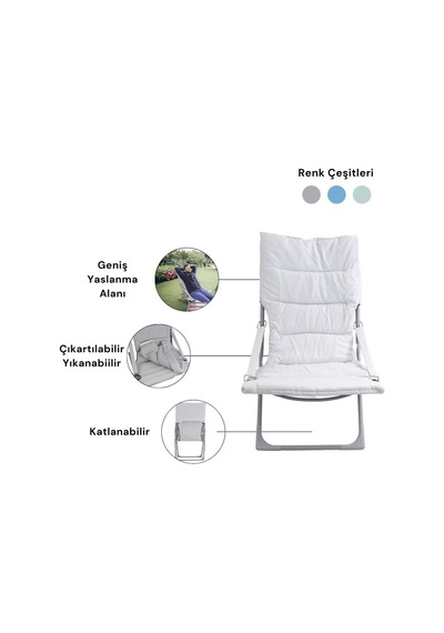 T.concept Konforlu Katlanabilir, Yıkanabilir Kılıf, Metal Kamp Sandalye Yeşil Renk Yeşil