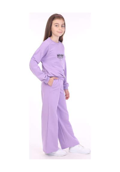 Toontoy Kids Toontoy Kız Çocuk 2'li Takım Baskılı Bisiklet Yaka Sweatshirt & Beli Lastikli Bol Paça Eşofman Altı - 2 İplik Lila Toontoy Kids Toontoy Kız Çocuk 2'li Takım Baskılı Bisiklet Yaka Sweatshirt & Beli Lastikli Bol Paça Eşofman Altı - 2 İplik Lila