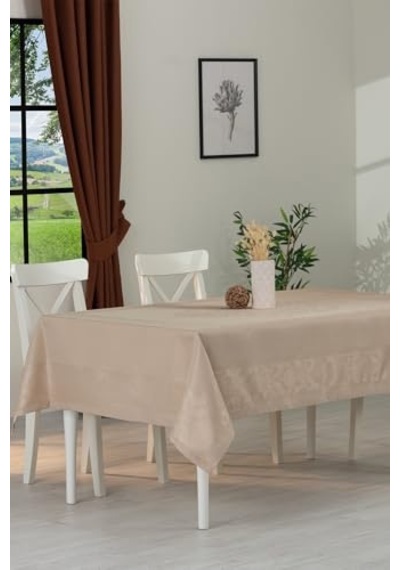 Tropik Home Jumbo Jakar Pano Desen Leke Tutmaz Jakarlı 150x220 Cm Lüks 8 Kişilik Masa Örtüsü Bej Genel