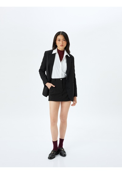 Koton Slim Fit Cepli Mini Şort Etek Siyah 5wak10370ek Siyah