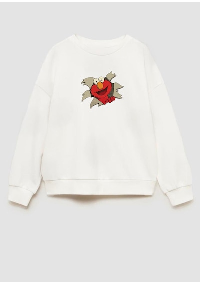 Monila Erkek Çocuk Kurabiye Canavarı Baskılı 3 İplik Pamuklu Sweatshirt Ekru