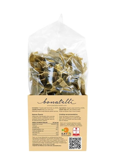 Bonatelli Organik Yeşil Mercimek Çubuk Makarna 400 G