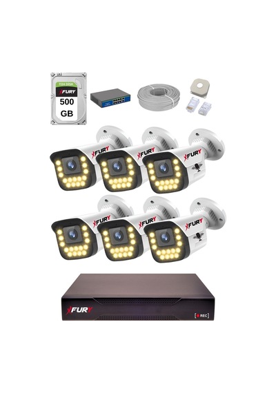 Fury 15 Warm Led Ip Güvenlik Kamera Seti 6 Kameralı Sesli 4mp Gece Renkli Su Geçirmez 1403s 500gb